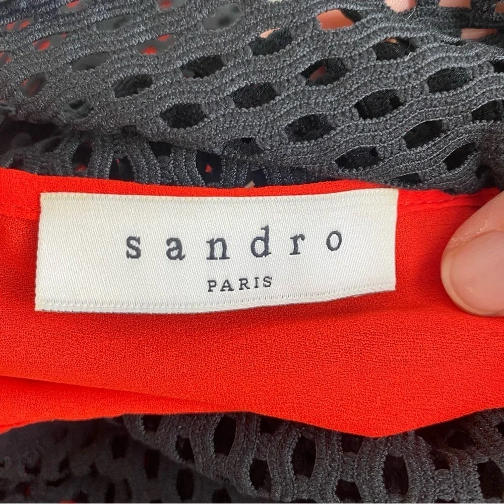 SANDRO Paris Resille Short Sleeve Mesh Overlay Combo Dress size Small